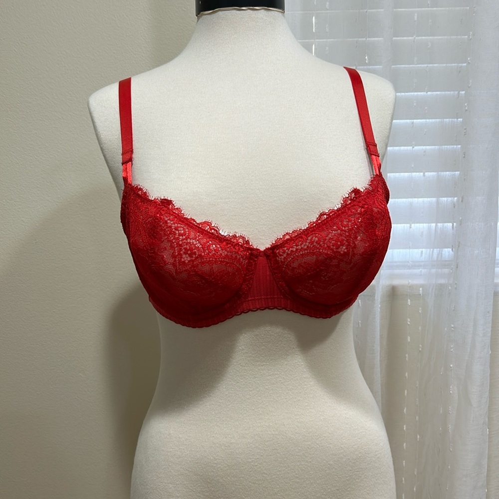VICTORIA  SECRET LACE RED BRA 36 C NEW without tags